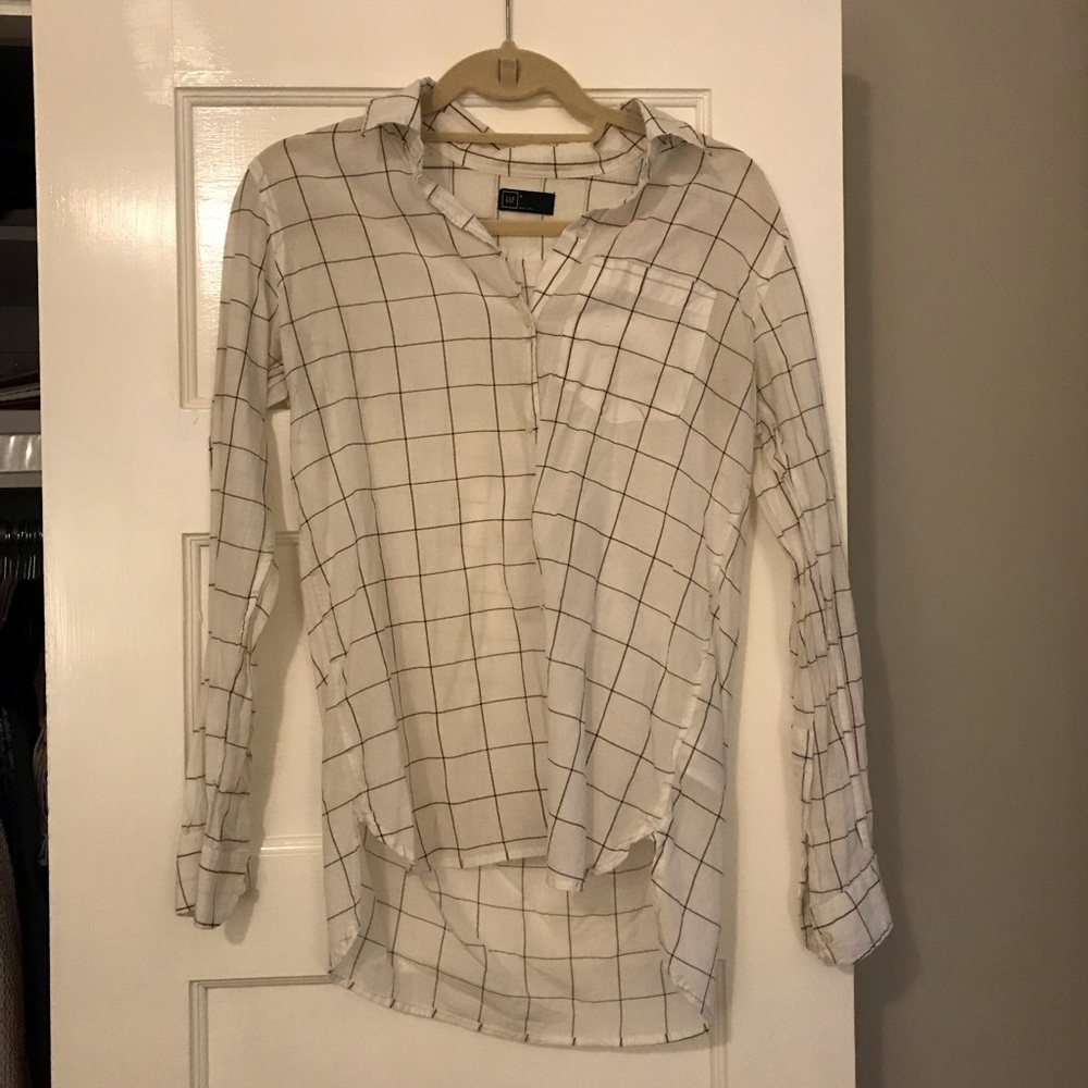 plaid button down top